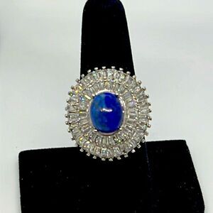 Beautiful Silver Vintage Ring With Blue And Clear Stones